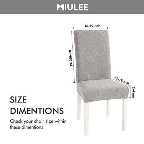 Miulee Waterproof Chair Covers For Dining Room 6 Pack Jacquard Parson Chair Slipcover With Leaf Pattern Light Grey Strong Stretch Chair Protectors For Kitchen/Hotel/Resturant Decor Warm Grey #TOP5