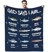 CIUGOIG Christian Fishing Gifts for Men, God Says i Am Fish Blanket 50"x60", Religious Birthday G...