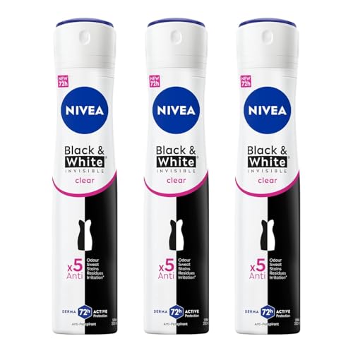 NIVEA Black & White Invisible Clear Anti-Perspirant Deodorant Spray 200ml | 72H Sweat & Odor...
