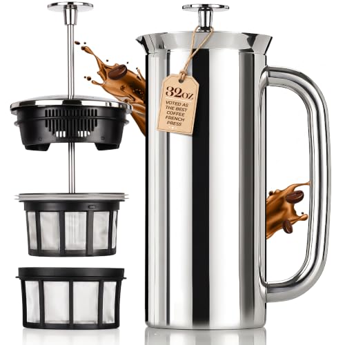 ESPRO P7 French Press, 32oz, Polished, Stainless Steel Coffee Maker