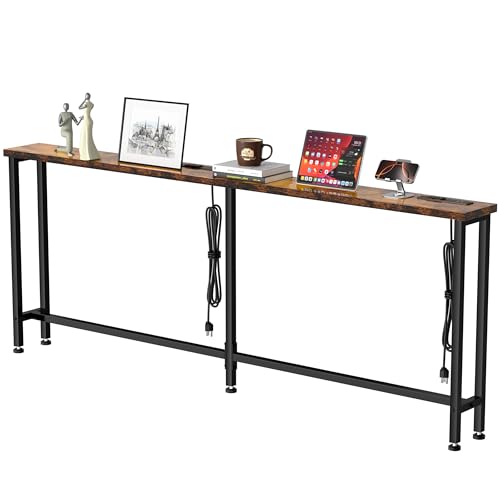 GRLEAF 78' Sofa Table with Built-in Power Strip (4 AC Outlets & 4 USB Ports) – 4.9ft Power Cord,...