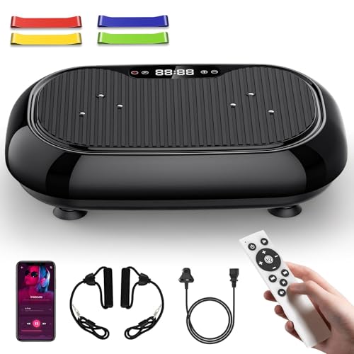 Vibration Plate, Vibration Plate Exercise Machine with 9 Modes, 120 Intensity Levels, 4 Resistance Bands, 150 kg Capacity, Built-in Bluetooth Speaker, Remote Control, for Full Body Workout
