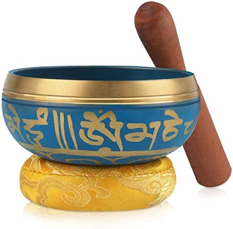 Oucles Tibetan Singing Bowl Set, meditation bowl & Silk Cushion & Wooden Mallet Included Helpful for Meditation, Yoga and Relaxation Promotes Peace, Chakra Healing, and Mindfulness