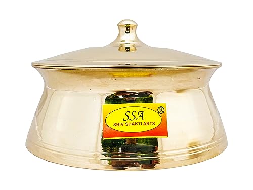 SHIV SHAKTI ARTS Bronze Kansa Casserole Donga with Lid Premium for Serving Food in Home and Hotel Volume-1 Litre