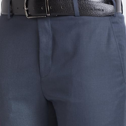 Image of Raymond Men Slim Fit Solid Pattern Poly Viscose Blend Flat Front Formal Trouser