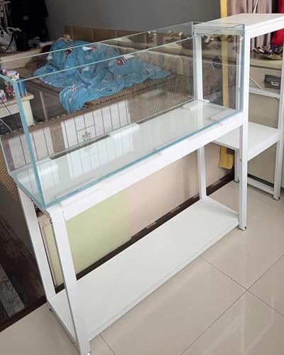Mueble Acuario Mesa de Cría para Reptiles con 3 Tanques y Estantes de Almacenamiento. Soporte para Acuarios 2 en 1, Ideal para la Sala de Estar. Soporte para Accesorios de Acuario.(White,120x35cm (47.