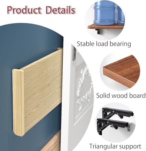 Foldable Wall Desk Space Saving Wooden Table Wall Mounted Drop Down Desk Floating Foldable Table for Home Office Compact 52x30cm (White)