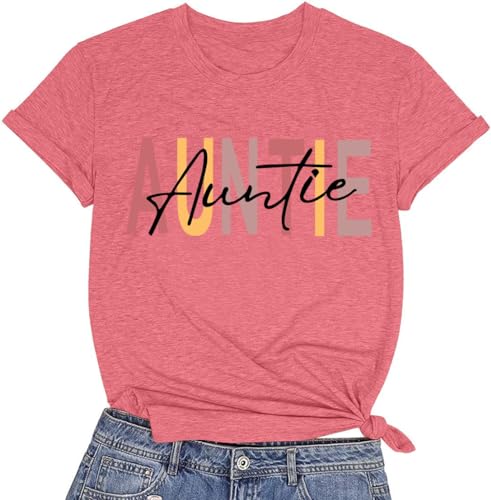 Image of Auntie Women Warm Lovely Love Print Blessing Holiday Summer Ladies Women Casual Short Sleeve T-Shirt.