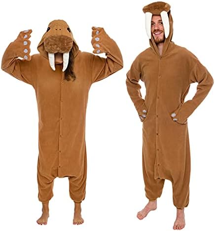 Silver Lilly Unisex Adult Animal Pajamas - Plush One Piece Halloween Walrus Animal Costume