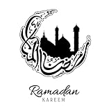 arabische Kalligraphie des Ramadan Kareem in Halbmondform mit dekorierten Laternen in der Moschee Wand- und Wandaufkleber aus Vinyl 52x67.3cm Kunstdekoration Schwarz