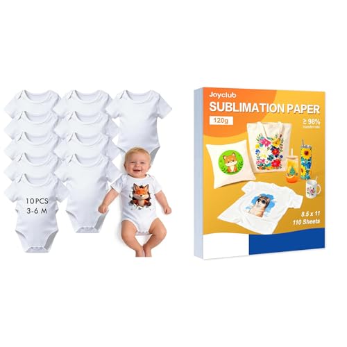 Joyclub Bundle of 10 PCS Sublimation Baby Bodysuits and Sublimation Paper 8.5x11 Inch 110 Sheets