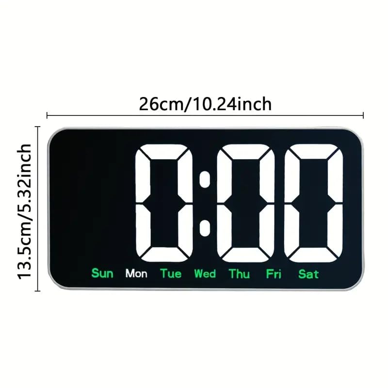Dimensions of the ONTRIP DS-3826L Large Digital Wall Clock, showing a width of 26cm (10.24 inches) and a height of 13.5cm (5.32 inches).