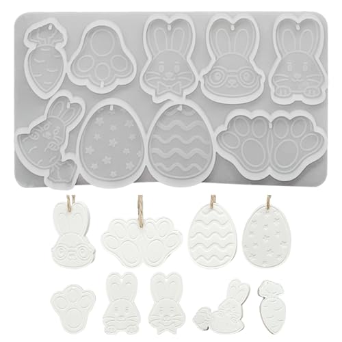 Molde de silicona con forma de conejo de Pascua, juego de 9 unidades, moldes de silicona para pascua, forma de conejo de Pascua, huevo de Pascua, zanahoria, pata, molde de silicona primavera, molde de