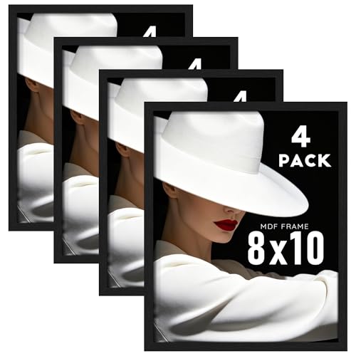 Picrit 8x10 Picture Frames 4 Pack Black Photo Frame Set with Shatter Resistant Plexiglass Modern Home Decor Horizontal and Vertical Hanging or Tabletop Display