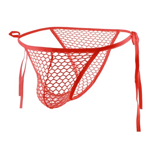 Men's Exotic Fishnet Underwear Mesh Sexy Lingerie Shorts G-Strings See Through Thongs Low Rise Briefs with Side Tie