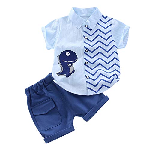 OBiQuzz Toddler Boys - Conjunto de camisa de dinosaurio para hombre, diseño de dibujos animados, azul, 2-3 años