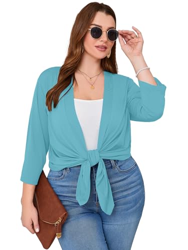 Image of AusLook Women's Plus Size Lightweight Open Front Cardigan 3 /4 Sleeve Cover Ups Shrugs Shawls and Wraps Kimono Jacket Coat