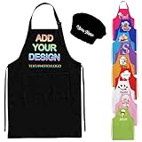 PFTPOW Personalized Kids Apron and Chef Hat Set Custom Aprons for Kids Boys Girls Cooking Apron with Name Logo for Painting