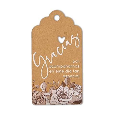 Summer-Ray 50pcs Brown Kraft Gracias Wedding Favor Gift Tags in White Printing Cover