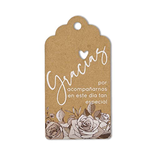 Étiquettes cadeaux en papier kraft marron avec impression blanche pour paquets et fêtes x50