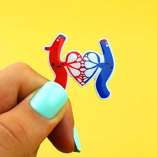 Image of I Heart Guts Artery & Vein Lapel Pin - Life's Bloody Great - Funny Blood Donor Gift - Cute Hematology Phlebotomy Pins for Badge Reel - Blood Character Art