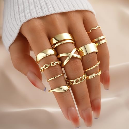 yeezii 25 pcs gold knuckle rings set for women cute stackable finger midi rings dainty gold chunky stacking statement womens ring pack