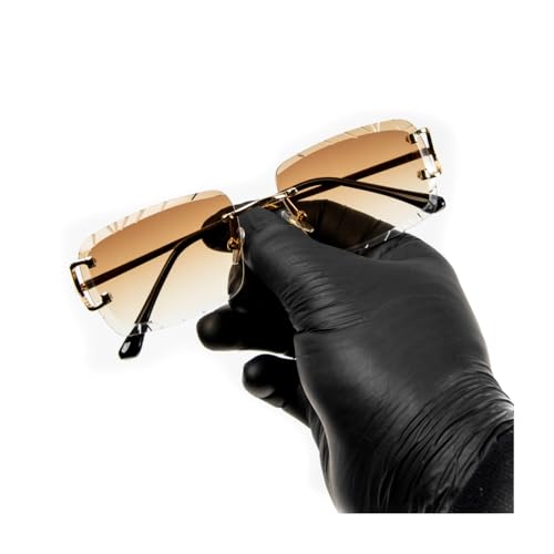 Street Knitted Rimless Luxury 90's Hip Hop Square Gem Cut Summer Beach Sun Glasses Retro Brown Orange Tint Shades Gold Wire Metal Frame Rectangular Diamond Cut Lens Frameless Sunglasses For Men Women2