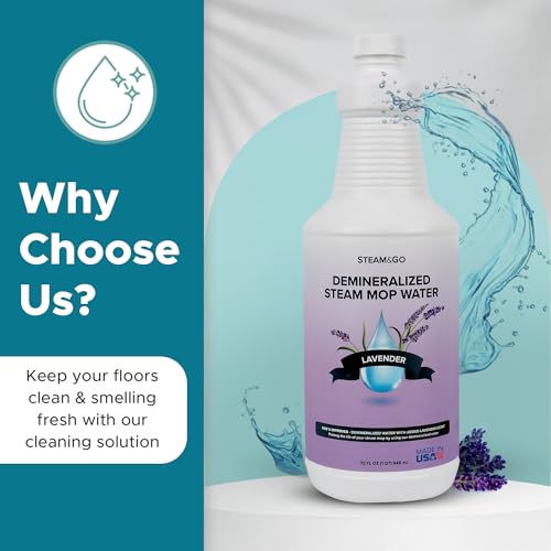 Steam & Go Demineralized Water Cleaning Solution for Floor & Multi-Surface Steam Cleaners - Compatible for All Steam Mops - Lavender Scent, 32 oz