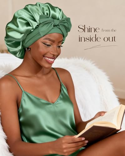 Image of YANIBEST Adjustable Silk Bonnet for Sleeping Women Double Layer Satin Bonnet Reduce Friction Prevent Frizz Curly Hair