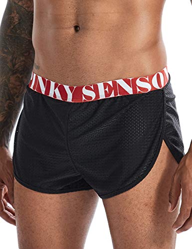 Image of MIZOK Men's Slit Side Bodybuilding Shorts Breathable Mesh Workout Yoga Short