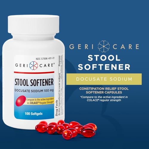 Image of GeriCare Docusate Sodium Stool Softener - 100mg Gentle Stimulant Laxative Softgels for Men & Women- Constipation Relief - Adults Daily Bowel Movement Laxative (Pack of 2)