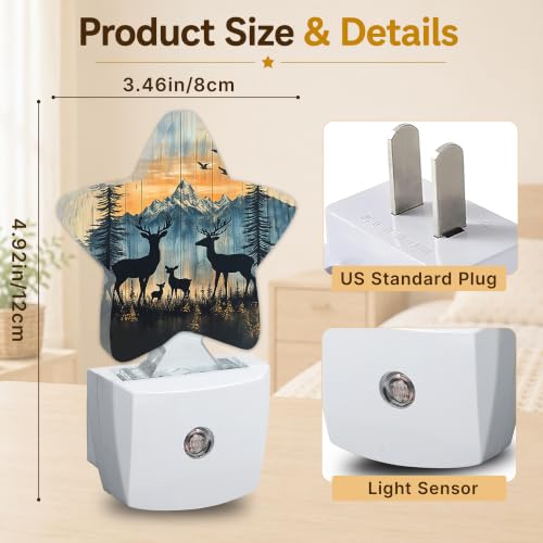 Image of Rustic Woodland Deer Plug in Star Night Light, Night Light with Sensor for Kids Nursery Bedroom, Decorative Soft Glow Lamp for Hallway Bathroom, Energy Saving