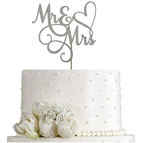 AMINJIE Silver Glitter Mr & Mrs Cake Topper - Wedding, Engagement, Wedding Anniversary Cake Toppers Decorations Cover