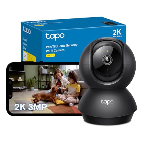 Tapo C211 2K 3MP Pan/Tilt Telecamera di sicurezza per interni, Telecamera WiFi, senza canone mensile, rilevamento AI, telecamera per cani, monitor per