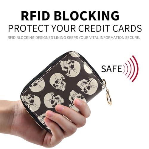 RFID Credit Card Holder Gothic Skull Leather With Zipper Card Case Wallet for Women Girls2