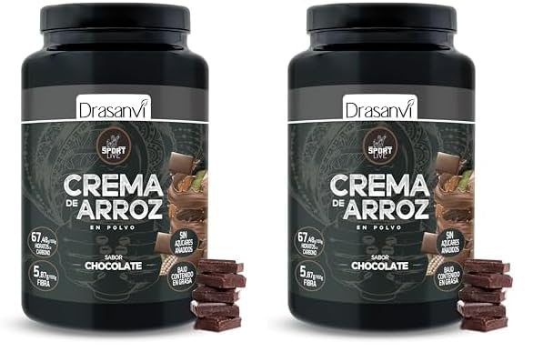 Drasanvi SPORT LIVE CREMA DE ARROZ by - Bajo contenido en grasa - Disolución instantánea - Sin azúcares añadidos - VEGANO - SIN GLUTEN - Sabor CHOCOLATE - 1kg (Paquete de 2)