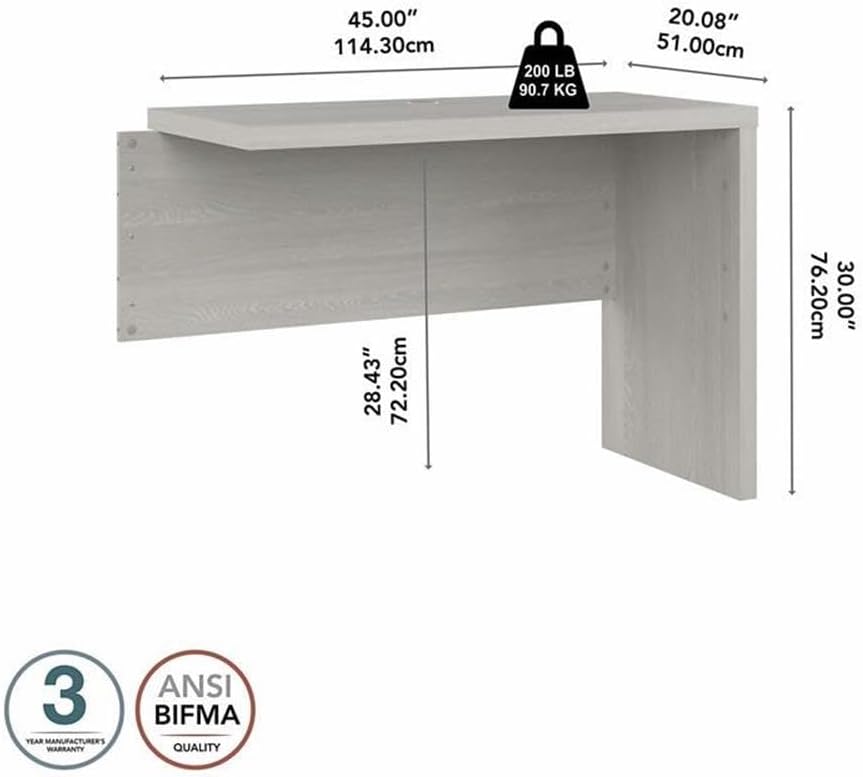 MAKLAINE Engineered Wood Desk Return/Bridge, 42" W x 20" D x 30" H, Thermally Fused Laminate, Gray Sand Finish, Durable Scratch-Resistant Surface, Modern Office Furniture for L or U Shaped Desk