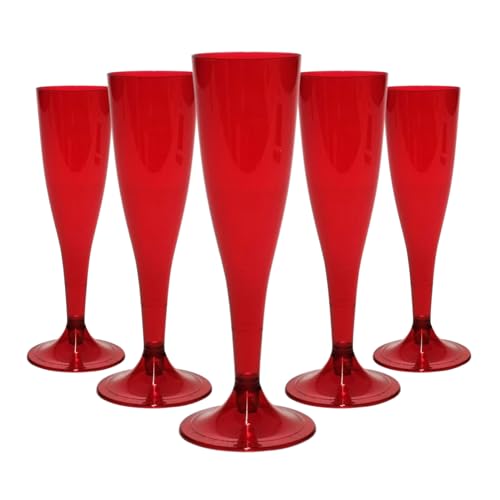Perla, 48 Flute da Champagne Eleganti in Plastica, 120ml, Colore Rosso, Resistenti e Riutilizzabili, Bicchieri da Brindisi per Feste, Compleanni, Matrimoni, Natale, Capodanno