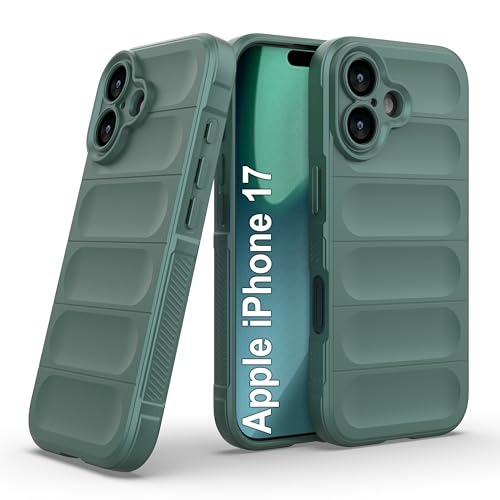 Image of amazon basics Back Case Cover for iPhone 17 | Compatible for iPhone 17 Back Cover | Liquid Silicon Magic Case with Camera Protection | Dark Green
