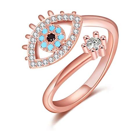 Deelan Evil eye Rose Gold Platinum Plated Open Finger Rings For Women Crystal CZ Zircon Fashion Jewelry Female Trendy Gift Adjustable Ring (Rose Gold Color) Cover