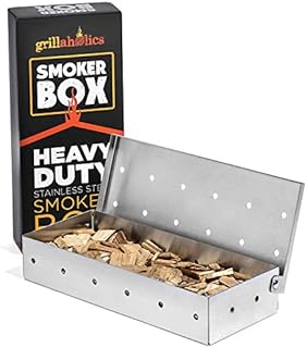 Grillaholics Smoker Box, Top Meat Smokers Box in Barbecue Grilling Accessories, Add Smokey BBQ Flavor on Gas Grill or Charcoal Grills with This Stainless Steel Wood Chip Smoker Box