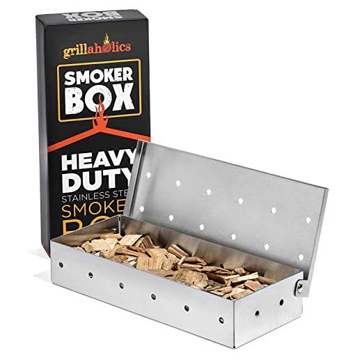 Grillaholics Smoker Box, Top Meat Smokers Box in Barbecue Grilling Accessories, Add Smokey BBQ Flavor on Gas Grill or Charcoal Grills with This Stainless Steel Wood Chip Smoker Box