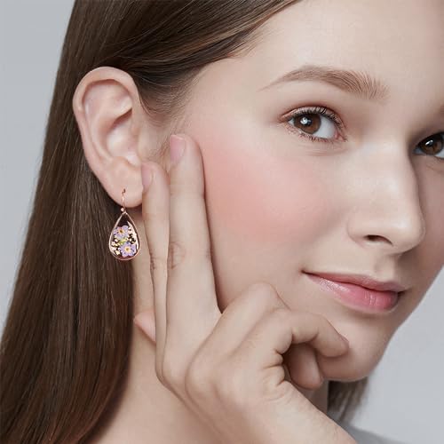 Jean Beau Handmade Pressed Flower Earrings for Women, Unique Resin Dried Flowers Sterling Silver Teardrop Dangle Drop Nature Floral Earings Fashion Summer Jewelry Gift3