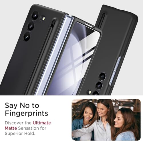 Image of TechTrendz Polycarbonate Ultra Slim Premium Case for Samsung Galaxy Z Fold 5 with Built in Compact S Pen Holder and Storage Slot (Black)