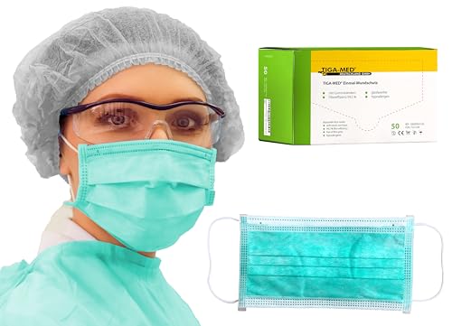 TIGA-MED Masques médicaux jetables 3 couches – lot économique de 1000 – filtration élevée 99,5% – avec élastiques – vert
