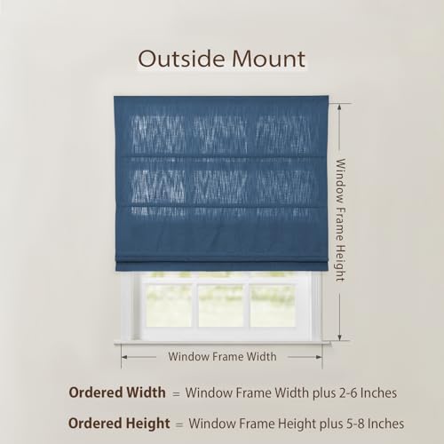 Image of TWOPAGES Isabella No Drill Cordless Roman Shade Linen Textured Cotton Roman Blind for Windows, Custom Made Room Darkening Blackout Roman Window Shade, Hardware Included, Blue, 1 Piece