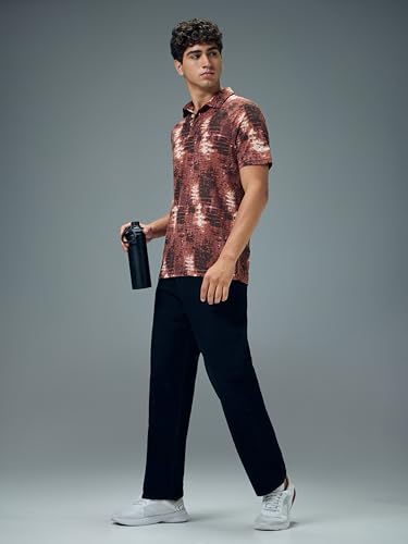 Image of TECHNOSPORT Men's Slim Fit All Over Print Polo Neck T-Shirt with Technocool+, UPF50+ for Regular Use