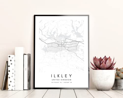 Póster de mapa de la ciudad de Ilkley para decorar tu salón o dormitorio con elegancia