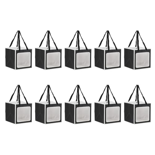 Sac cadeau kraft noir et blanc 10x10x20cm avec poignées pour fêtes et shopping