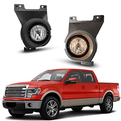 Nixon Offroad Fog Light Fit for 2011-2014 Ford F-150, Bumper Driving Fog Light Lamp Replacement, Fog Light Assembly w/Bulbs H10 12V 42W Clear Lens Chrome Black Wareproof Housing, Left + Right